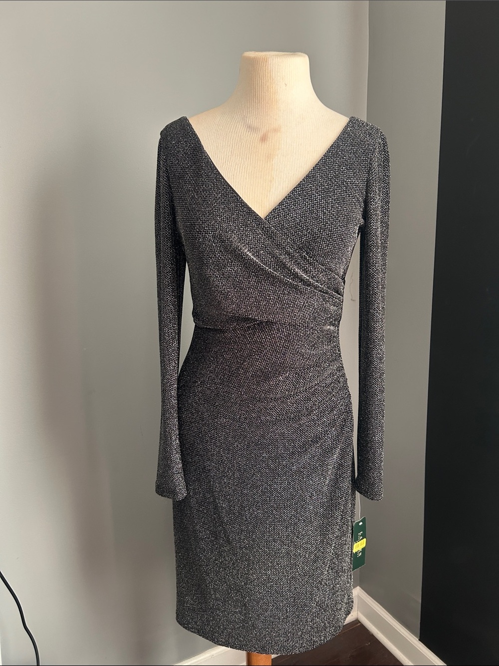 Ralph Lauren side 8 holiday Sparkle Wrap-Front Long Sleeve Dress - Black